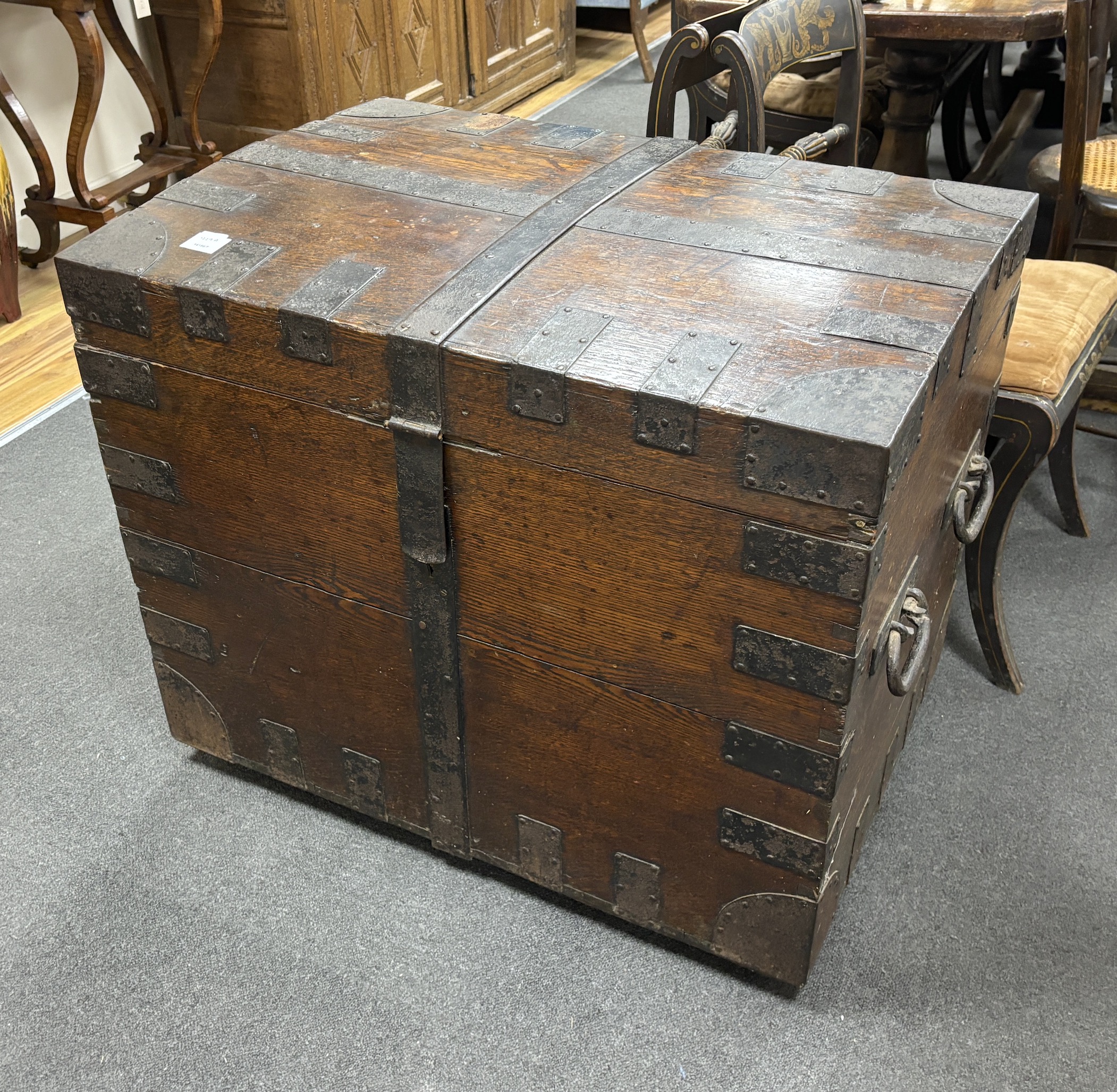 A Victorian oak and ironbound silver chest, width 84cm, depth 58cm, height 72cm